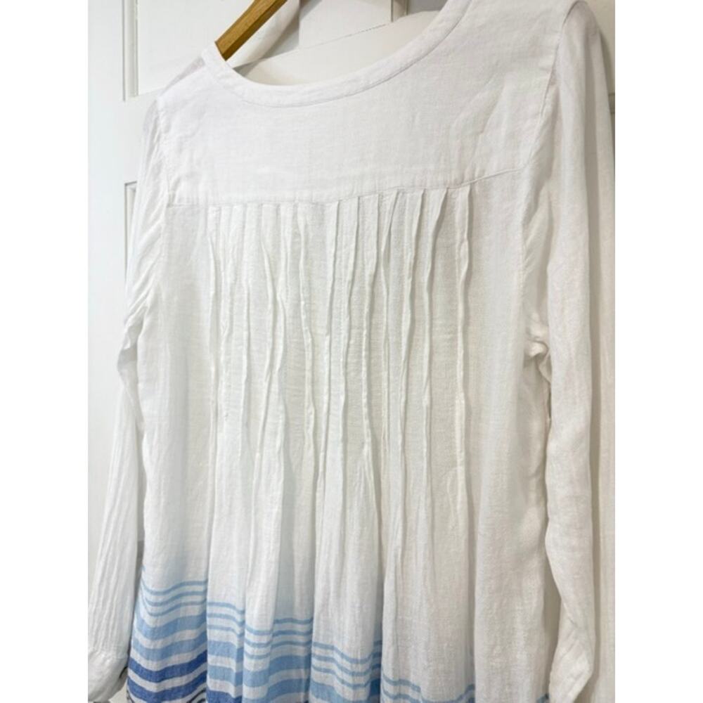 J. Jill Linen Blend Striped Back Pintucks Tunic Top Small White Blue Lagenlook - Picture 9 of 12